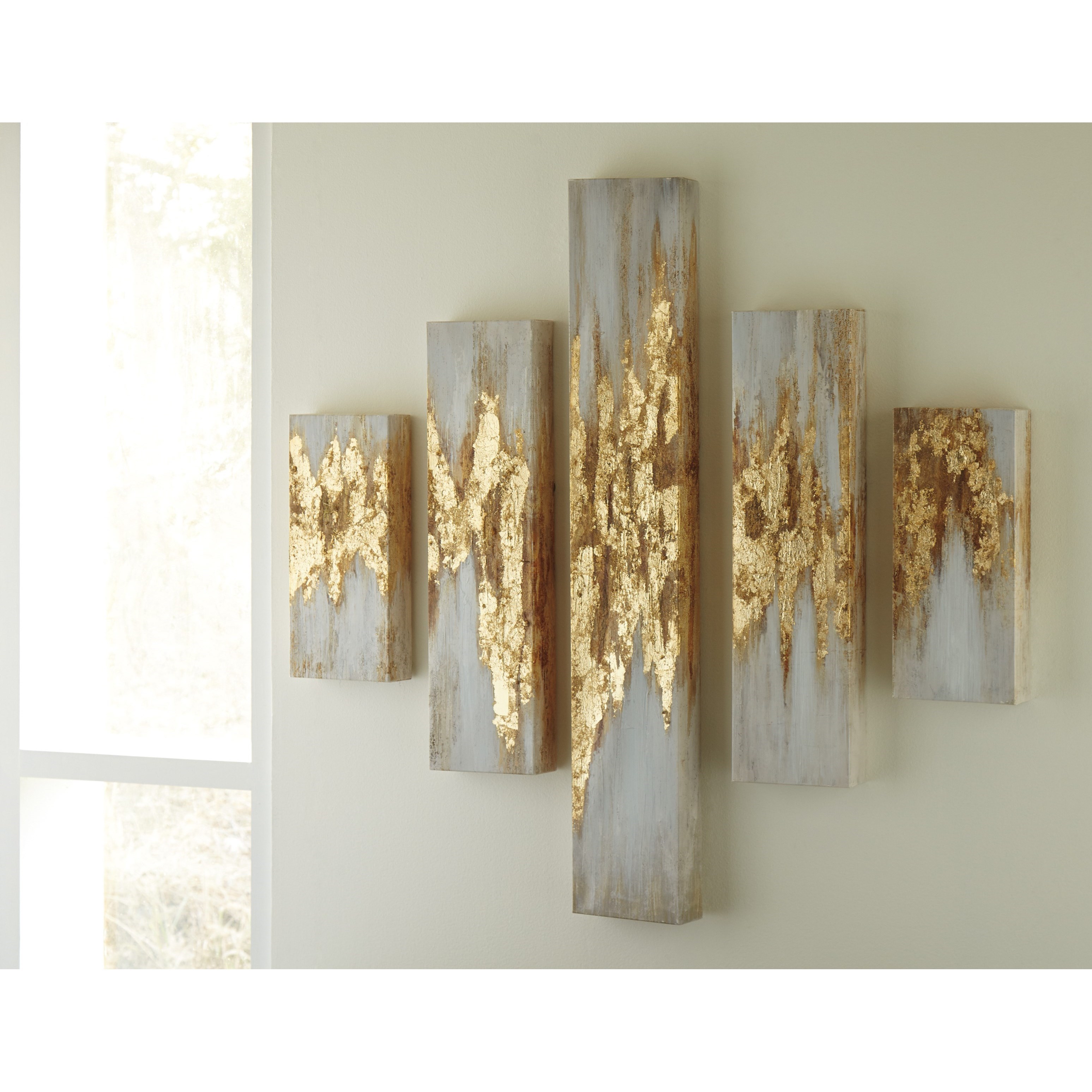 Ashley Furniture Signature Design Wall Art A8000149 Devlan Gold Finish/White Wall Art Set Del